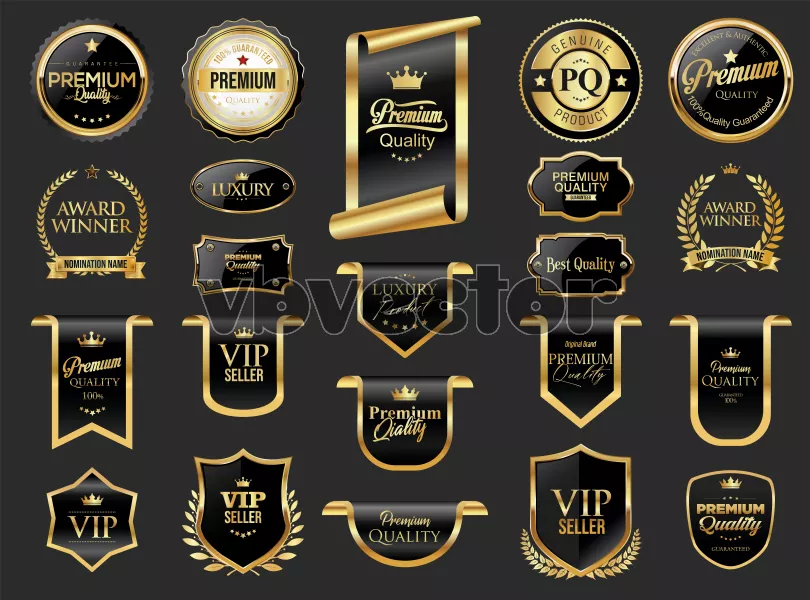 وکتور ست لیبل لوکس طلایی و سیاه رنگ