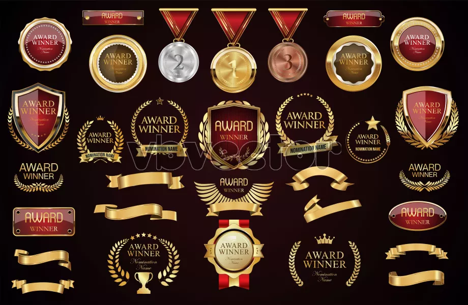 وکتور ست لیبل لوکس طلایی و قرمز