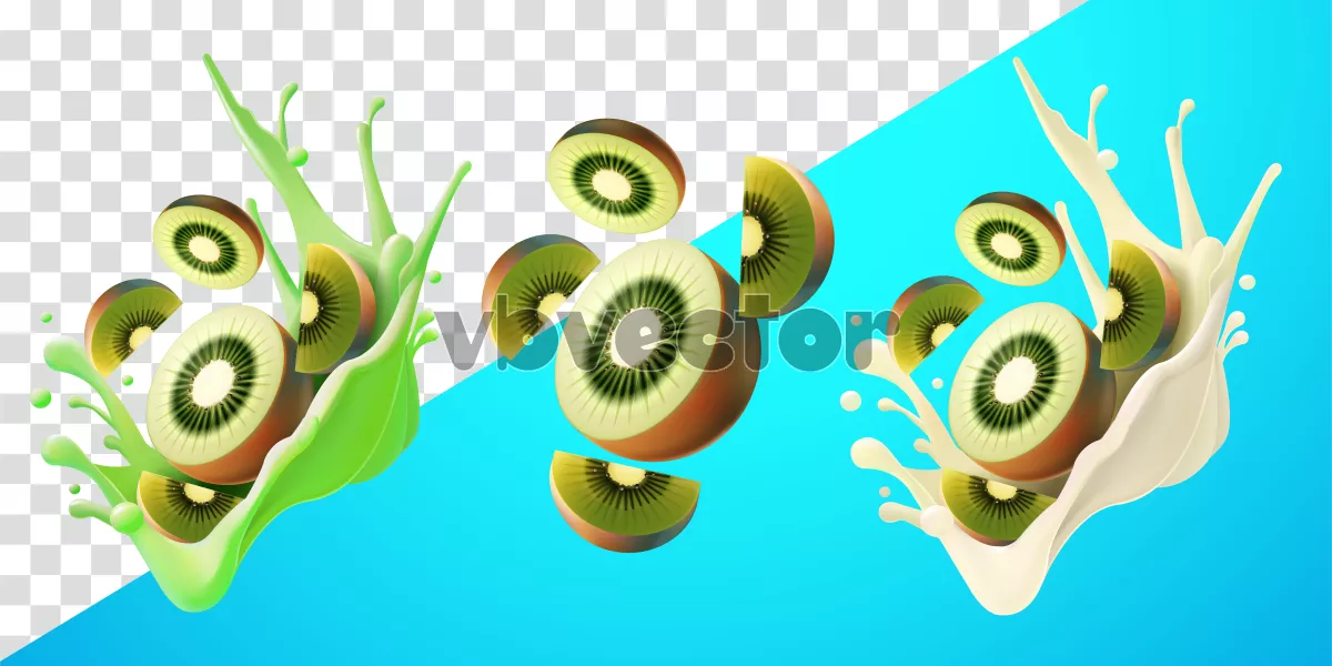 وکتور سه بعدی تبلیغاتی نوشیدنی با طعم کیوی