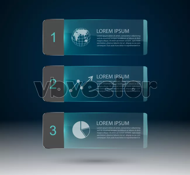 وکتور اینفوگرافیک با سه مرحله شیشه ای شفاف