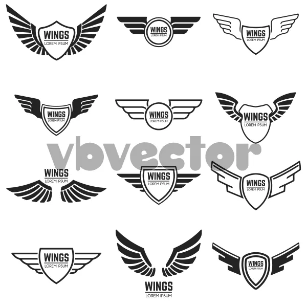 وکتور ست سیاه و سفید لوگو طرح بال