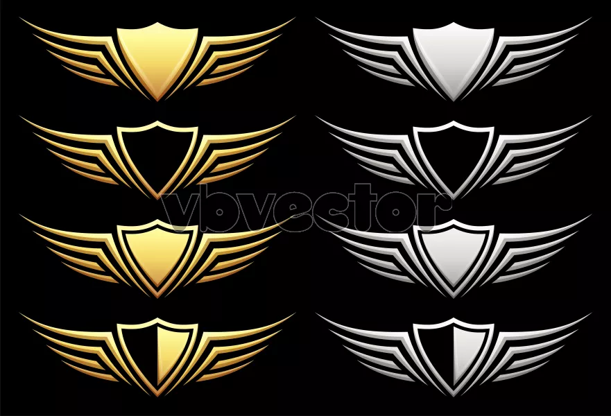 وکتور ست لوگو و آرم فلزی و طلایی بال و سپر شماره دو