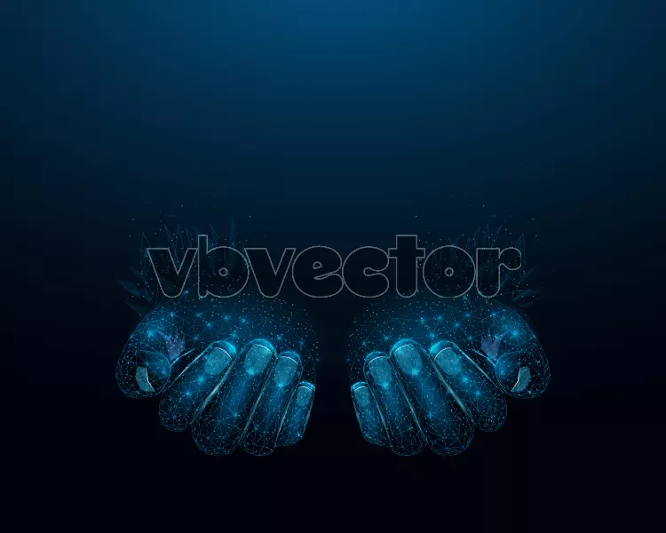 وکتور پس زمینه آبی رنگ درخشان دست ها