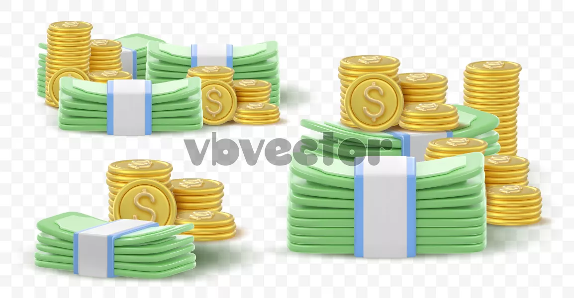 وکتور سه بعدی دسته اسکناس و سکه