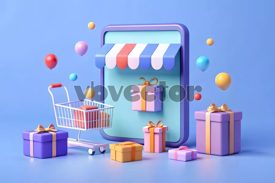 وکتور سه بعدی فروشگاه اینترنتی و جشنواره فروش