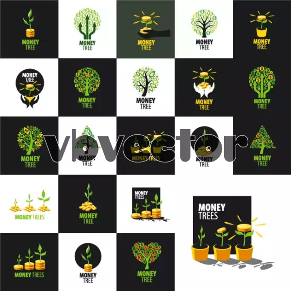وکتور کلکسیون لوگو تجاری درخت پول