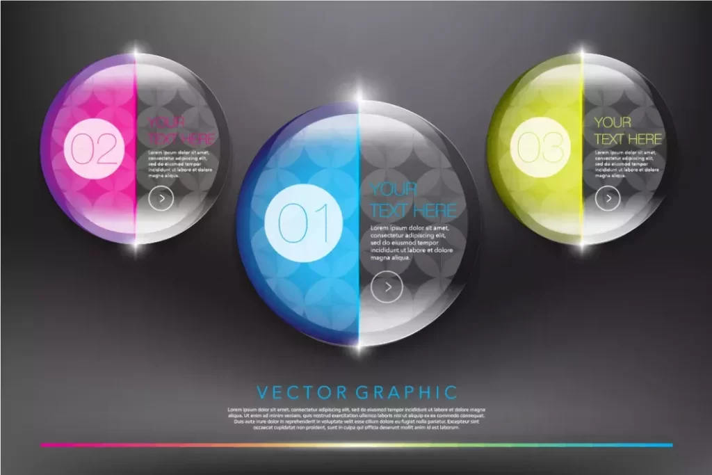 وکتور اینفوگرافیک با سه مرحله شیشه ای