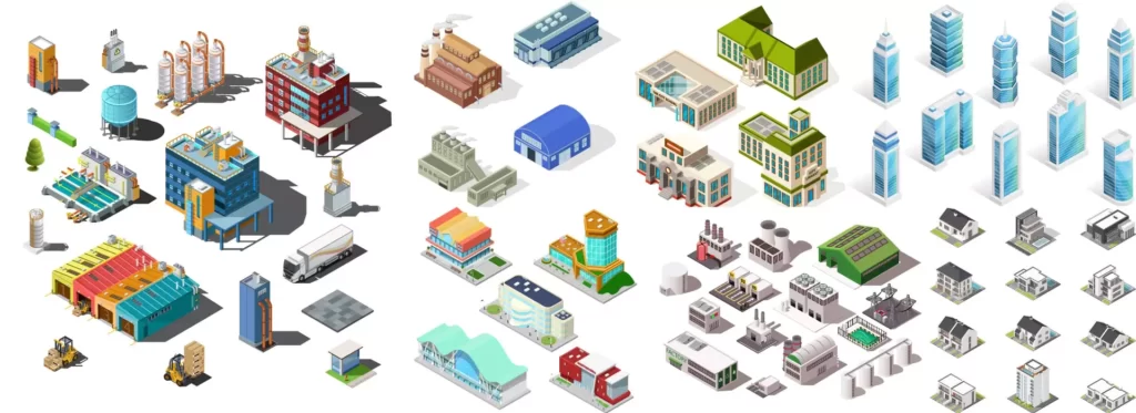 وکتور کلکسیون ساختمان و عناصر ایزومتریک