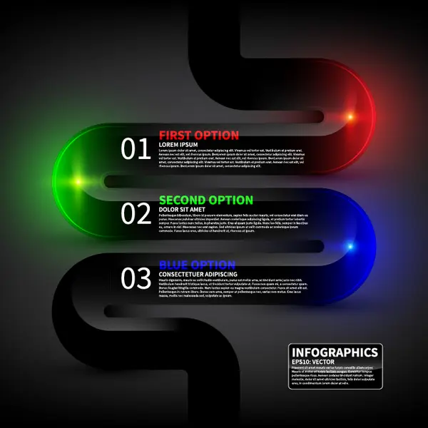 وکتور اینفوگرافیک درخشان رنگارنگ با سه مرحله هندسی شماره شش