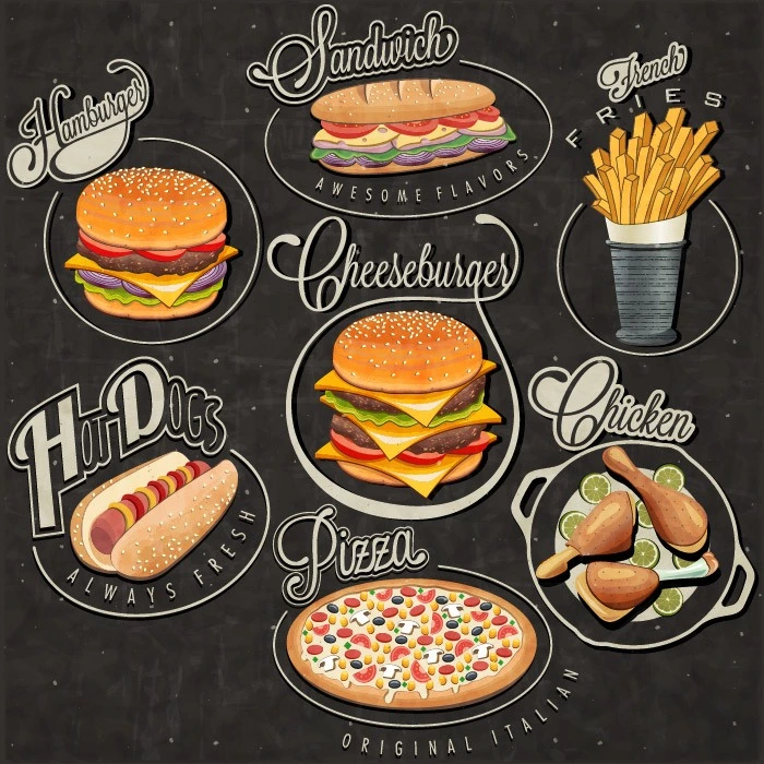 وکتور پس زمینه فست فود و ساندویچ