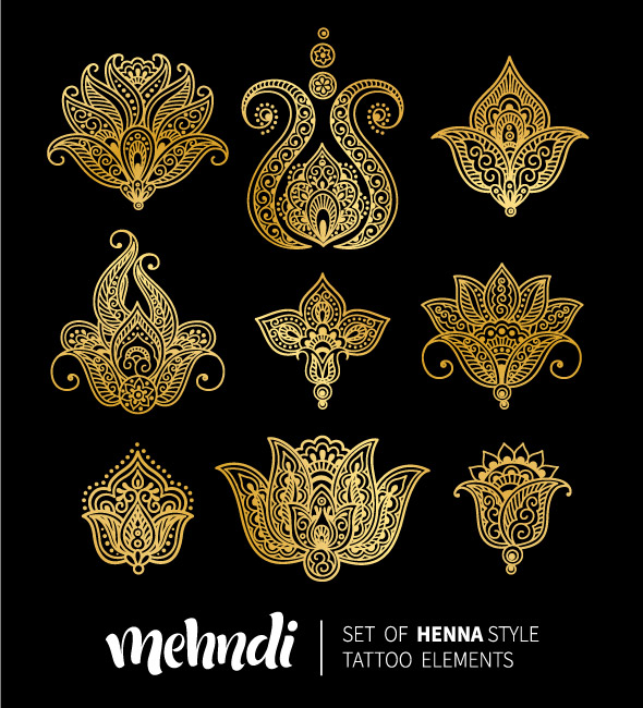 وکتور ست عناصر طراحی تزئینی سنتی طلایی شماره سه