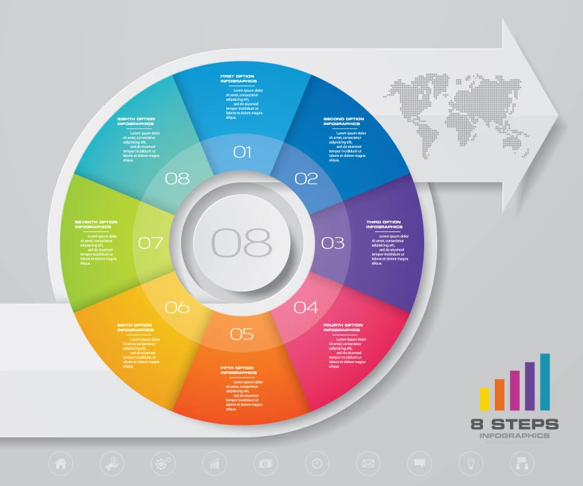 وکتور اینفوگرافیک با هشت مرحله