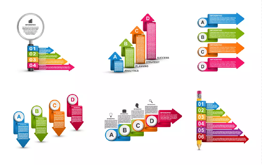دانلود وکتور مجموعه قالب اینفوگرافیک رنگارنگ پله ای