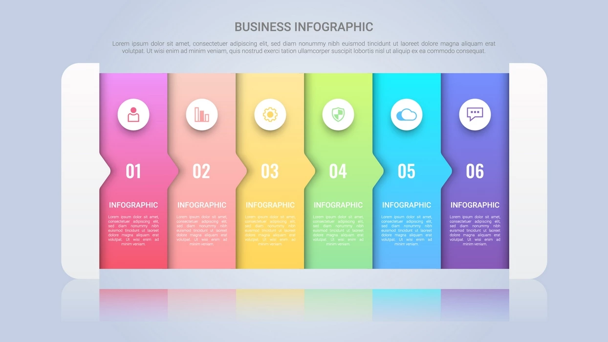 وکتور قالب آماده اینفوگرافیک با شش مرحله رنگارنگ