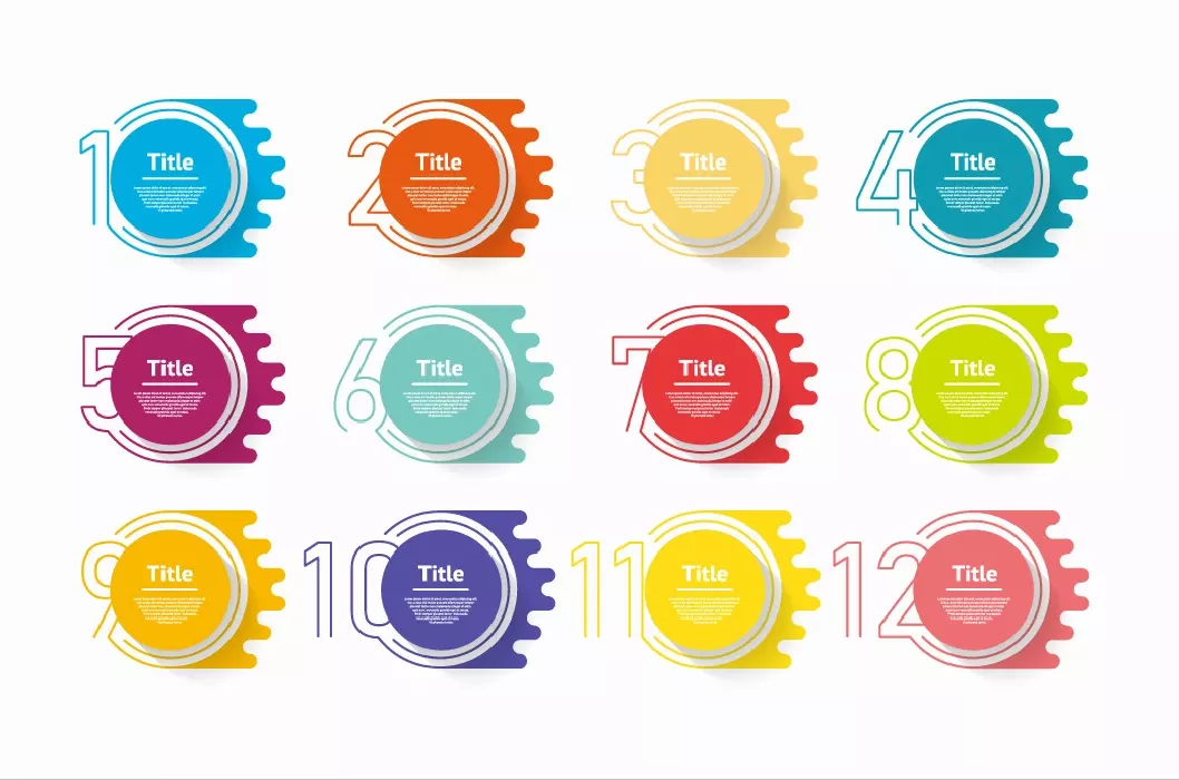 وکتور طراحی رنگارنگ اینفوگرافیک با دوازده مرحله