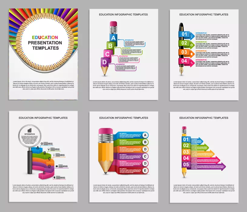 وکتور ست قالب اینفوگرافیک طرح مداد
