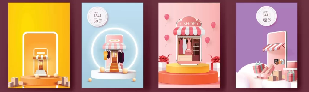 دانلود وکتور ست سه بعدی فروشگاه آنلاین