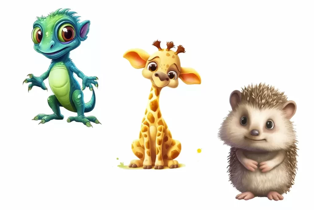 وکتور مجموعه شماره شش حیوانات کارتونی واقع بینانه