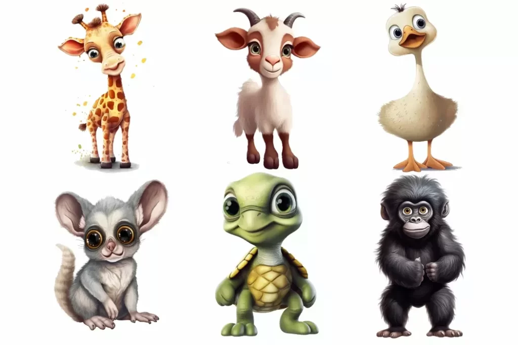 وکتور مجموعه شماره یازده حیوانات واقع بینانه کارتونی