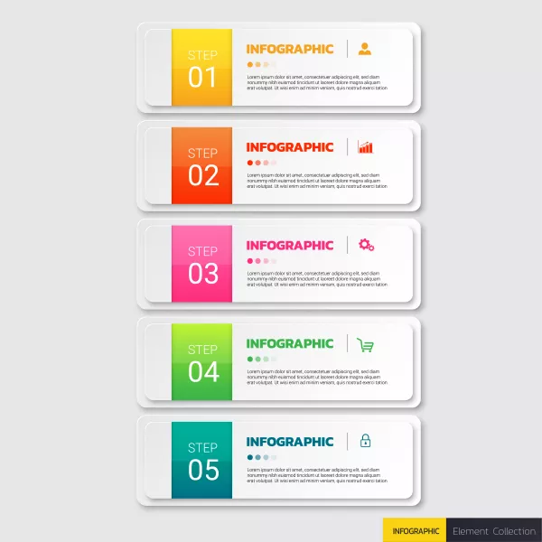 وکتور اینفوگرافیک با پنج مرحله و پله