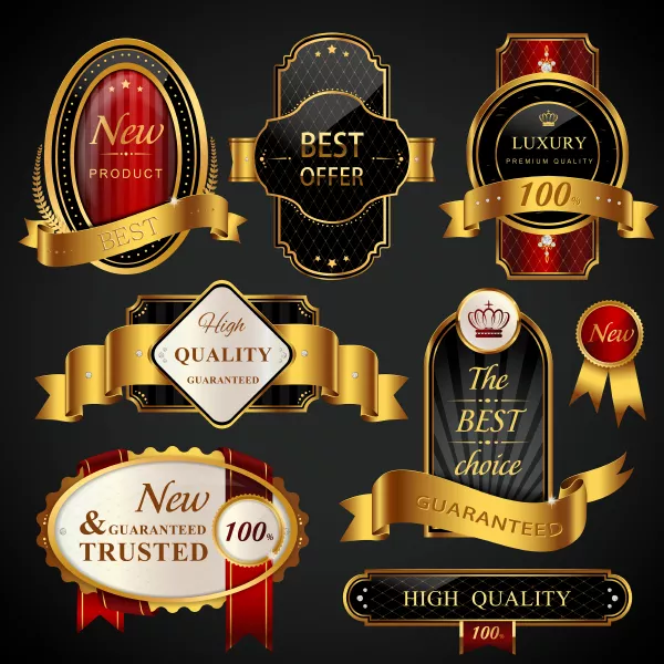 وکتور ست لیبل و برچسب لوکس و روبان طلایی