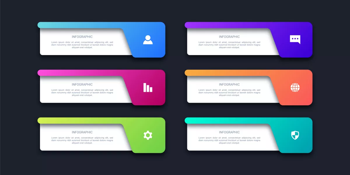 وکتور اینفوگرافیک با شش مرحله و پله ی رنگارنگ