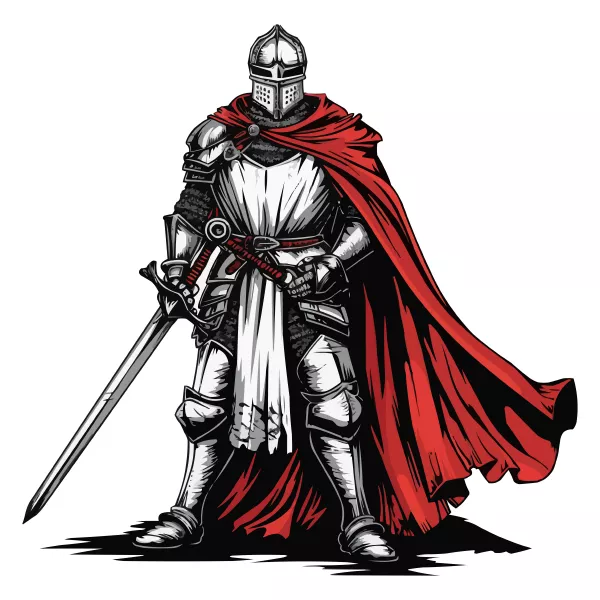 وکتور طراحی کاراکتر سیاه و سفید با شنل قرمز