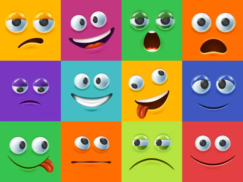 وکتور ست طراحی کارتونی صورتک با احساسات مختلف