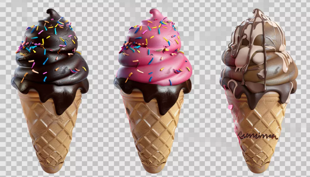 وکتور سه بعدی بستنی قیفی های شکلاتی