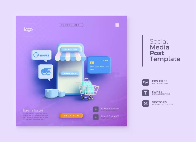 وکتور سه بعدی فروشگاه اینترنتی و خرید آنلاین شماره دو