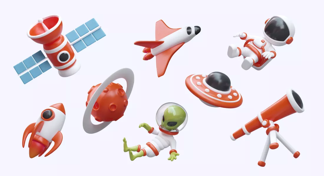 وکتور ست طراحی سه بعدی کارتونی فضا و کهکشان