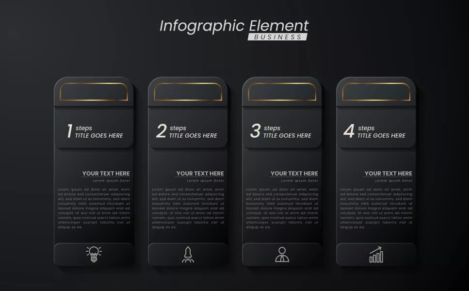 وکتور اینفوگرافیک سیاه با چهار مرحله شماره دو