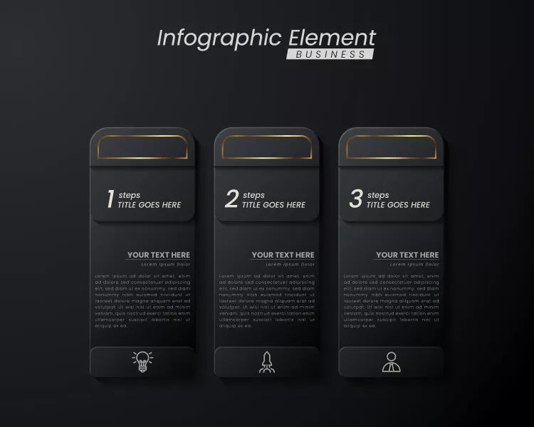 وکتور اینفوگرافیک سیاه با سه مرحله شماره سه
