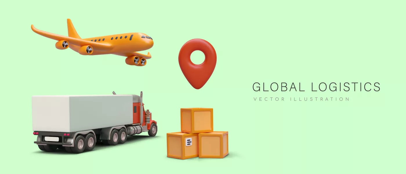 وکتور سه بعدی ارسال بسته با هواپیما و کانتینر