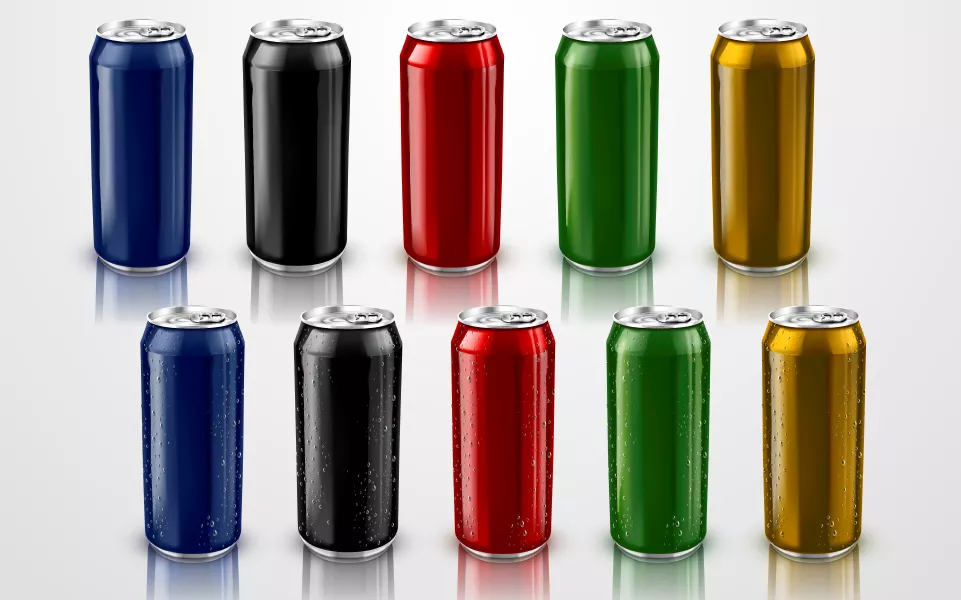 وکتور بسته بندی نوشیدنی قوطی رنگارنگ