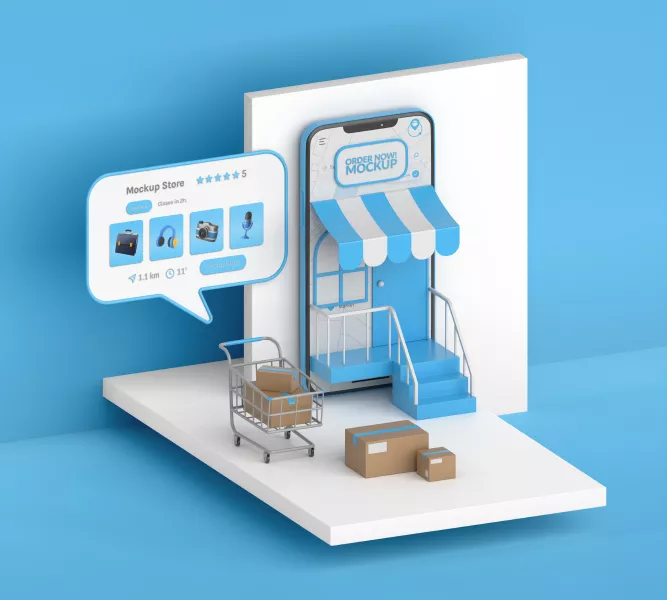 موکاپ سه بعدی فروشگاه اینترنتی