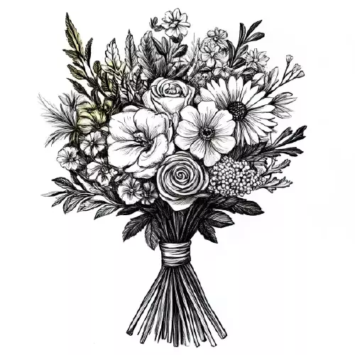 وکتور طراحی سیاه و سفید دسته گل