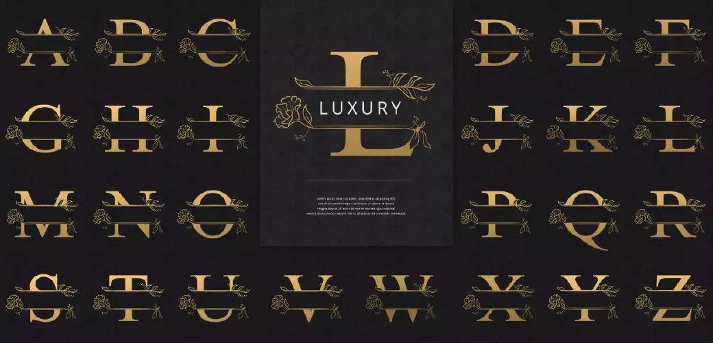 وکتور کلکسیون لوگو طلایی لوکس حروف انگلیسی