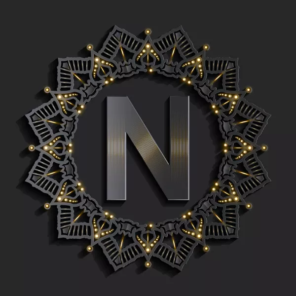 وکتور طراحی ماندالا سه بعدی و حرف انگلیسی N