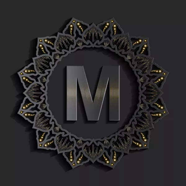 وکتور طراحی ماندالا سه بعدی و حرف انگلیسی M