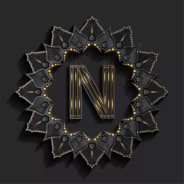 وکتور طراحی لوکس ماندالا و حرف انگلیسی N