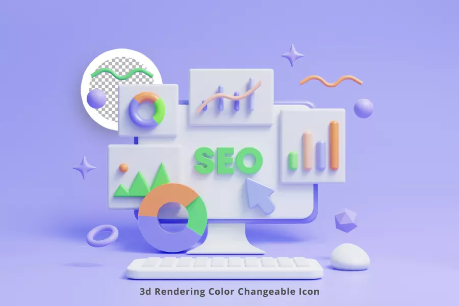 موکاپ سه بعدی سئو سایت و نمودار ها