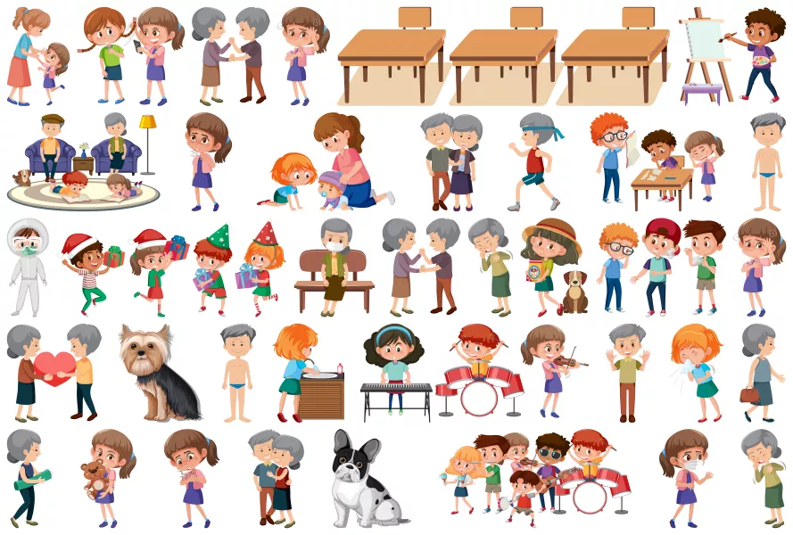 وکتور کلکسیون نقاشی و طراحی کاراکتر کودک و بچه