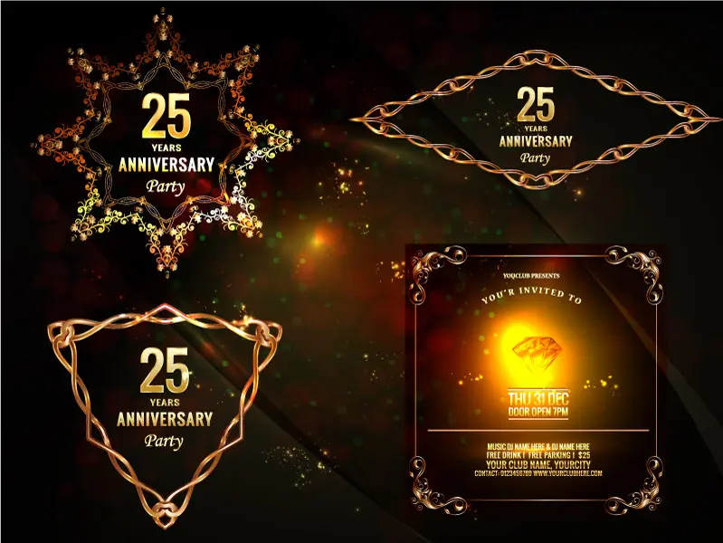 وکتور ست المان طراحی لوکس طلایی درخشان