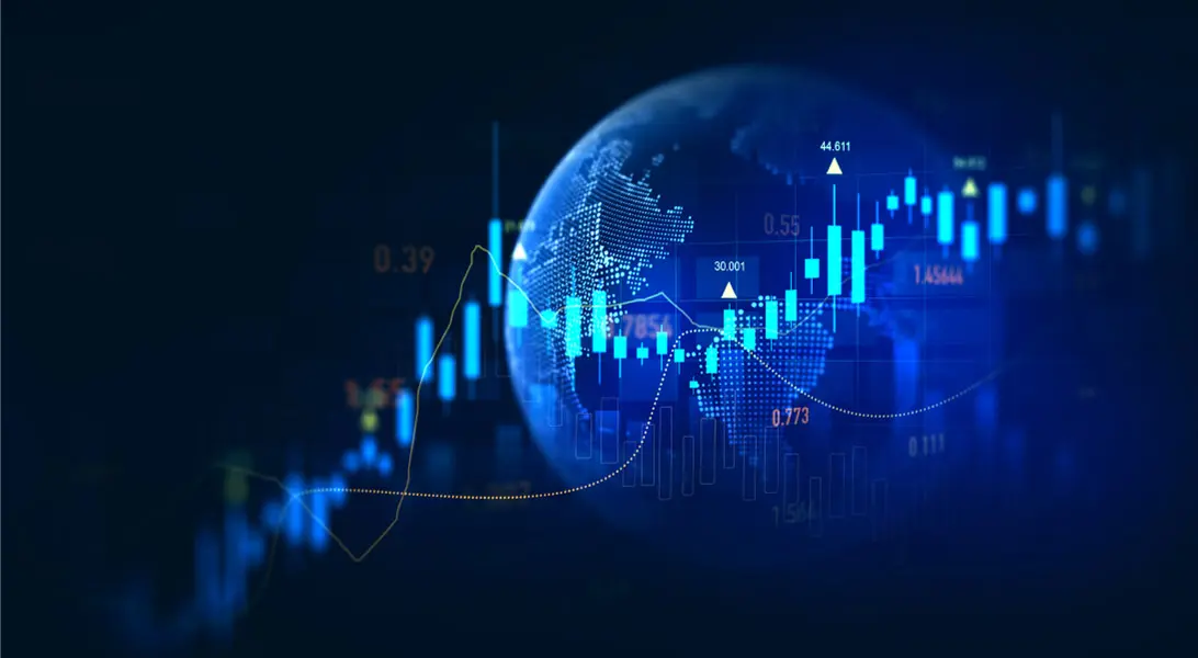 وکتور پس زمینه درخشان آبی رنگ کره زمین و نمودار