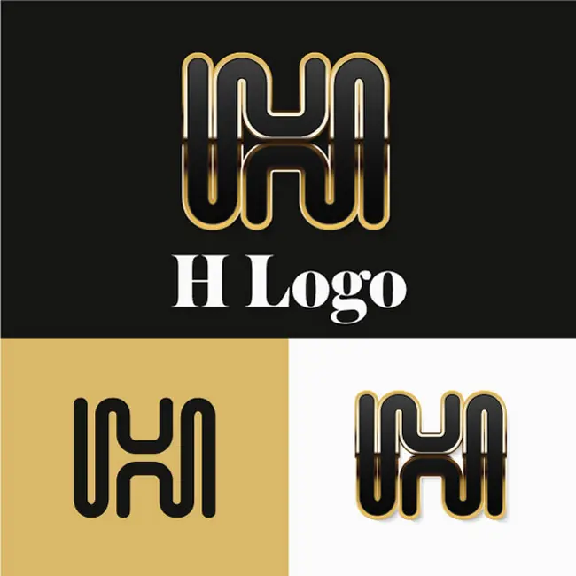 وکتور لوگو طلایی حرف انگلیسی H