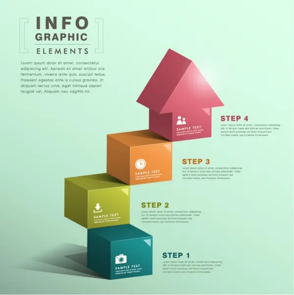 وکتور اینفوگرافیک سه بعدی با چهار پله