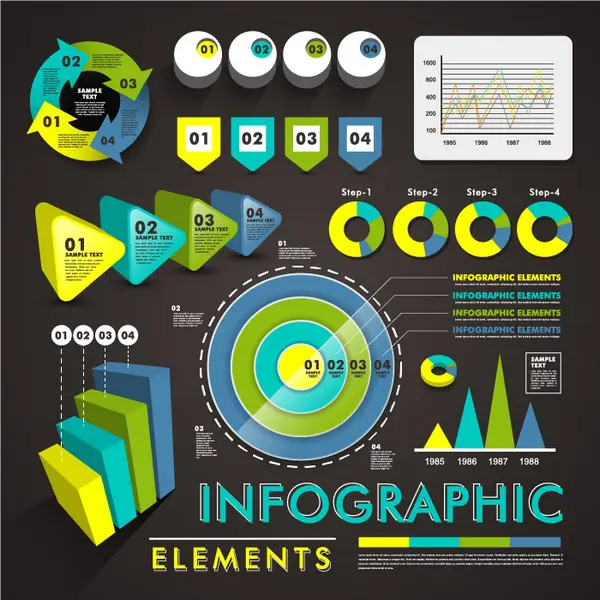 وکتور ست المان های طراحی و نمودار و آمار